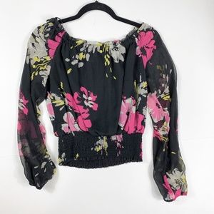 Charter Club Floral Long Sleeve Top Black 8P